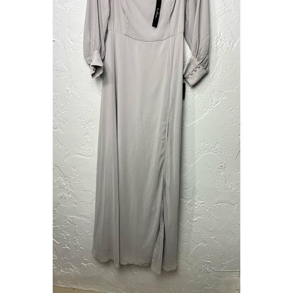 NWT Lulus Feel the Romance Grey Off-the-Shoulder Maxi Dress Size M Bridesmaid - Picture 3 of 9